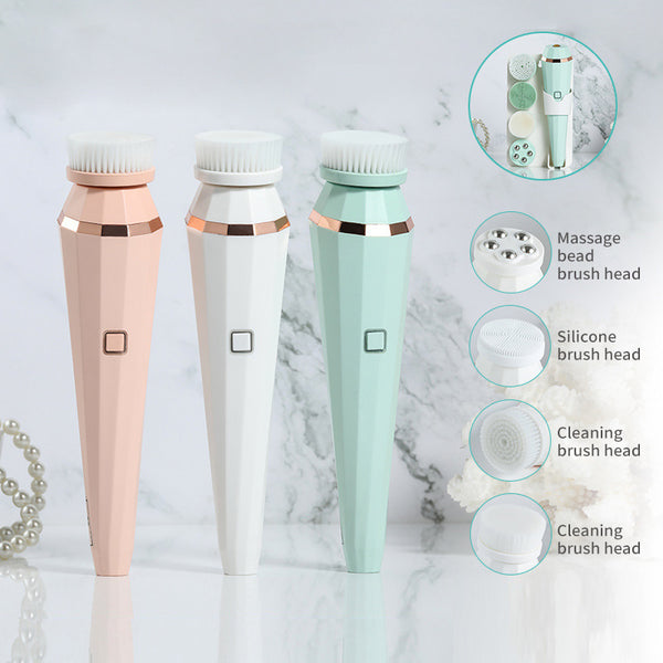 4 In 1 USB Rechargeable Electric Facial Cleansing Brush Soft Skin Care Portable Massager Face Brush Deep Cleaning Device
